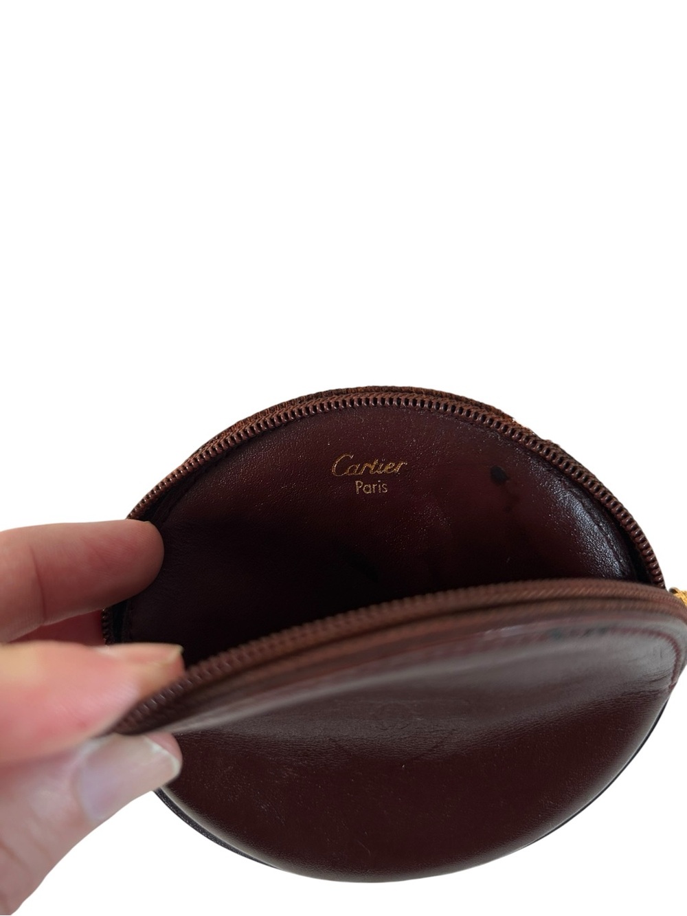 Vintage Cartier Must de Cartier Bordeaux Leather Round Coin Purse Luxury - Picture 5 of 9